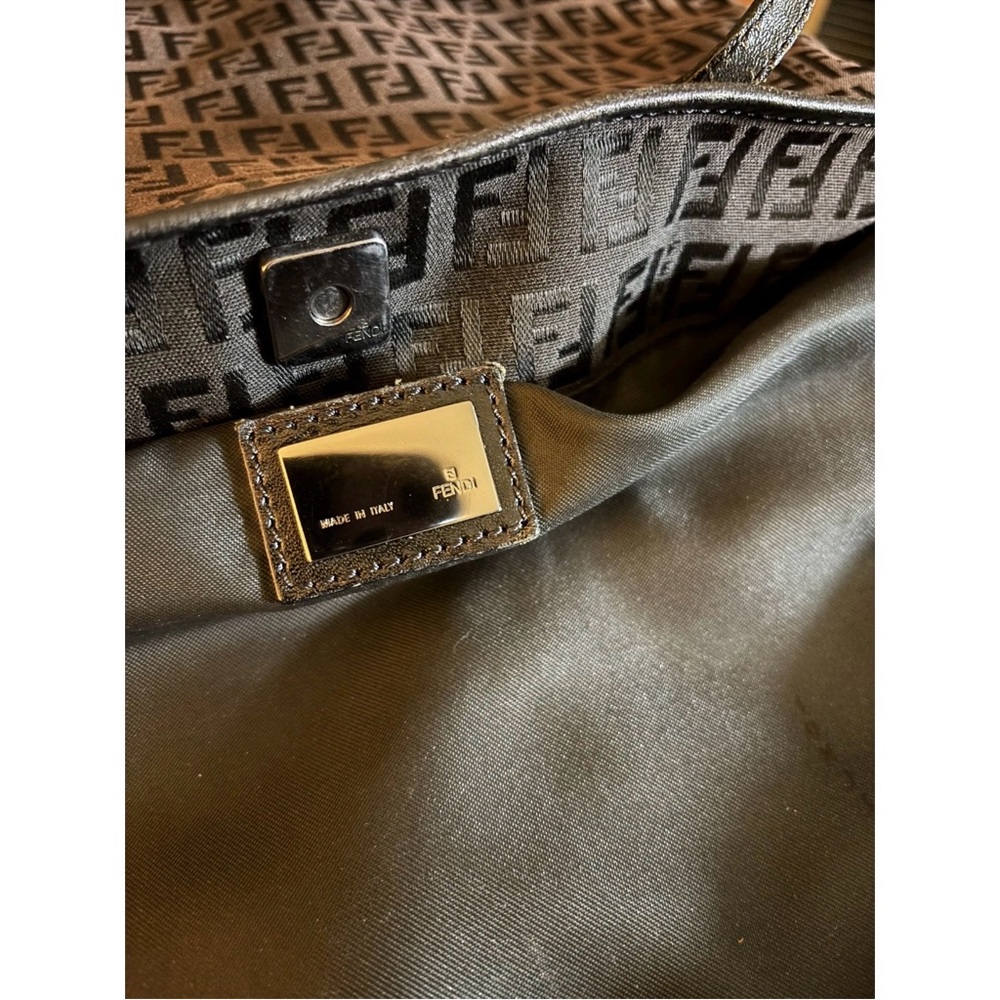 Fendi Vintage Zucchino FF Canvas Tote Bag Brown Leather Trim Shoulder Bag - Picture 5 of 5
